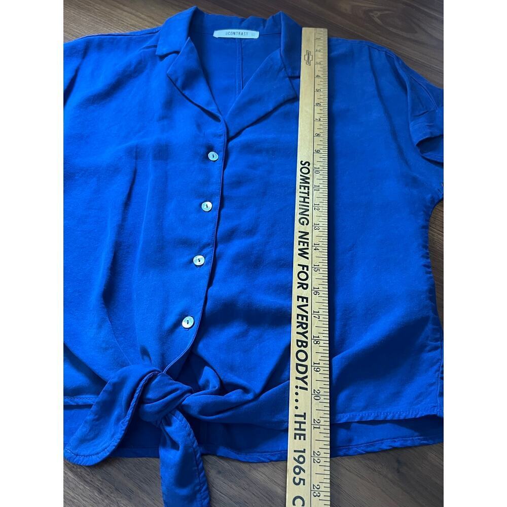 Self Contrast Tencel Button Front Top XS Blue Tie Front Shirt NWT - Picture 7 of 7